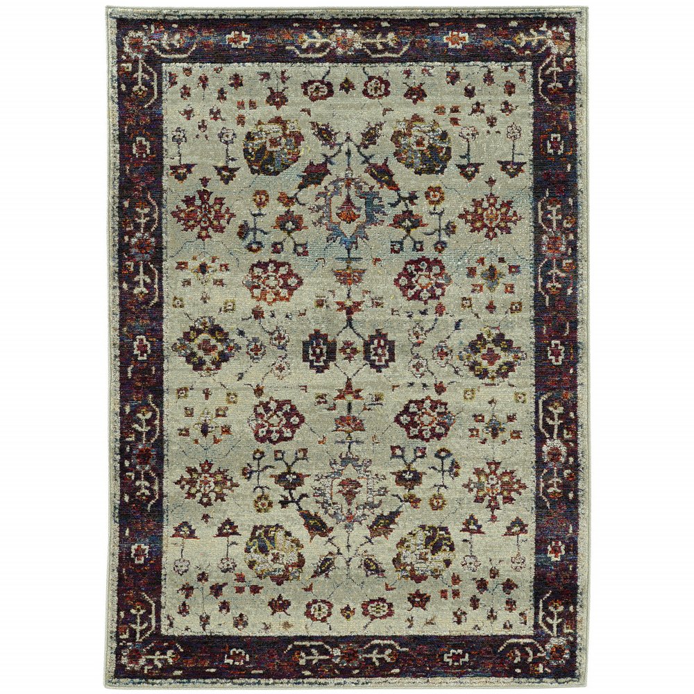 5' x 7' red & ivory Oriental power loom area rug with floral motifs & vines.