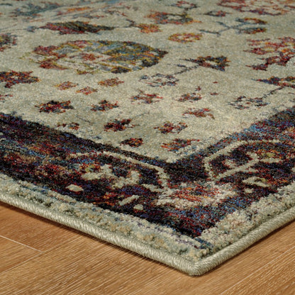 5' X 7' Red and Ivory Oriental Power Loom Area Rug