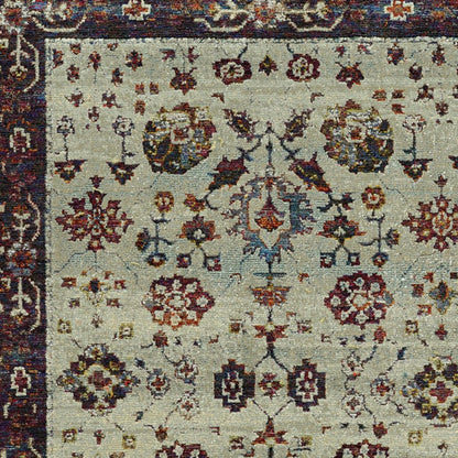Red and ivory field, traditional Persian-style rug with multicolor floral motifs and a border.