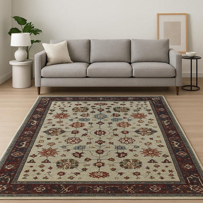 8' X 11' Red and Ivory Oriental Power Loom Area Rug