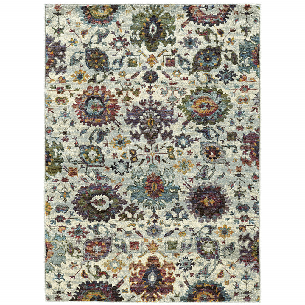 7' X 10' Purple and Gray Oriental Power Loom Area Rug