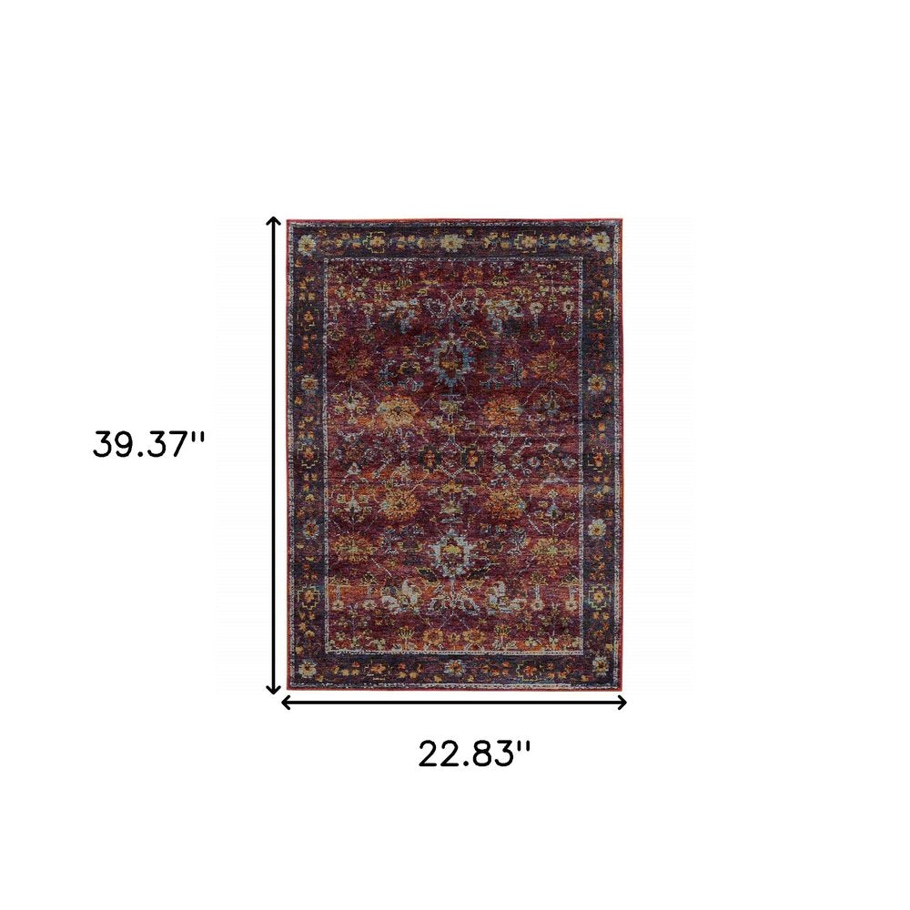2' X 3' Red Purple And Gold Oriental Area Rug