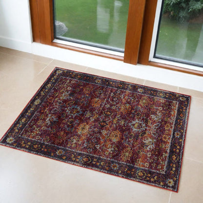 2' X 3' Red Purple And Gold Oriental Area Rug