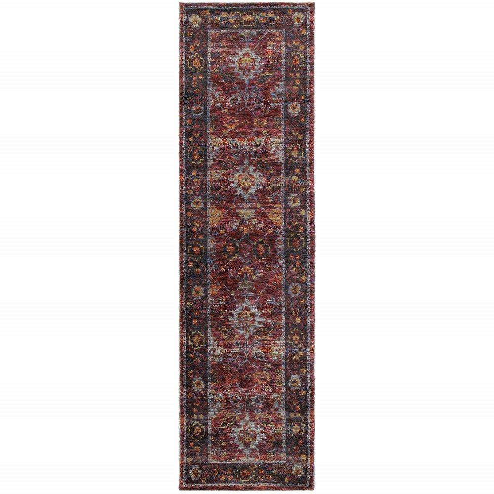 8' Red And Purple Oriental Runner Rug