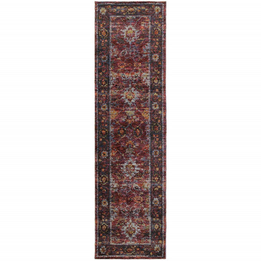 8' Red And Purple Oriental Runner Rug