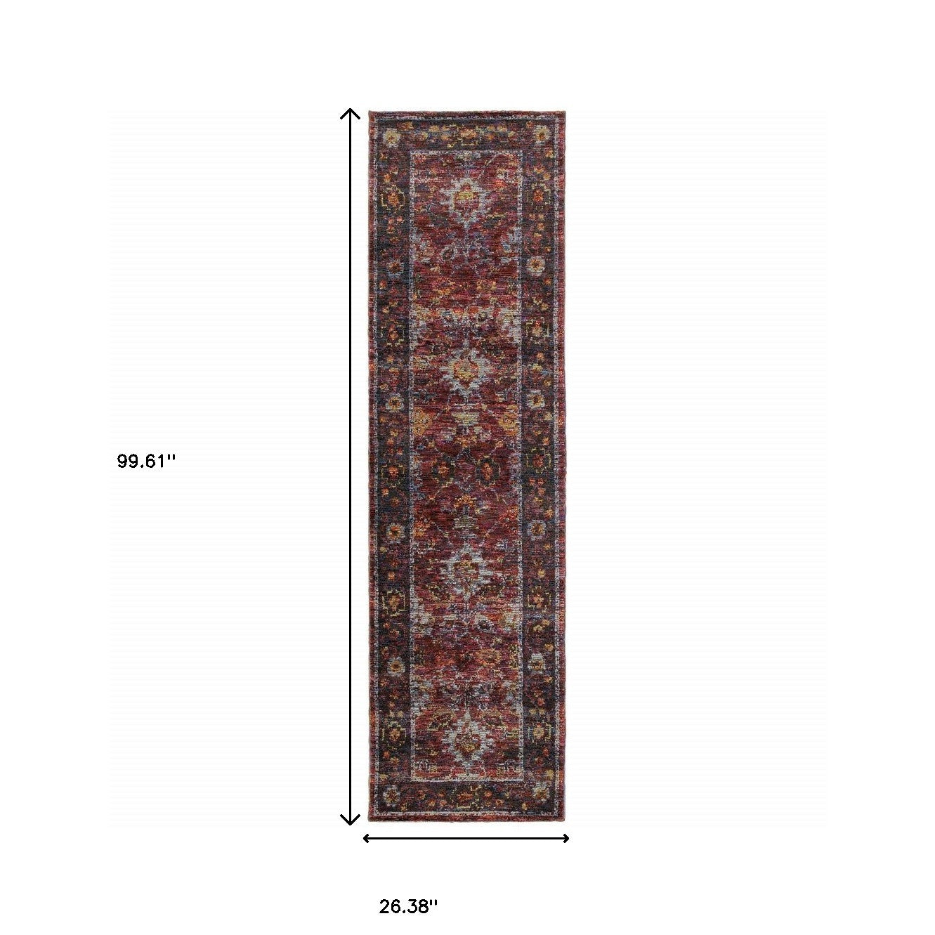 8' Runner Red Purple Oriental Power Loom Runner Rug