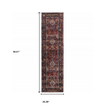 8' Red And Purple Oriental Runner Rug