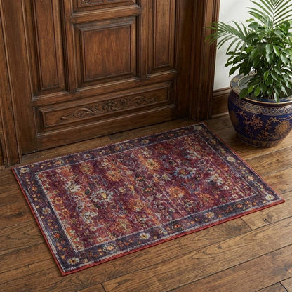 3' X 5' Red Purple And Gold Oriental Area Rug