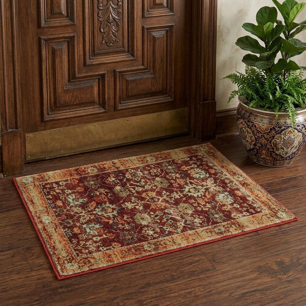 2' X 3' Red and Gold Oriental Power Loom Area Rug