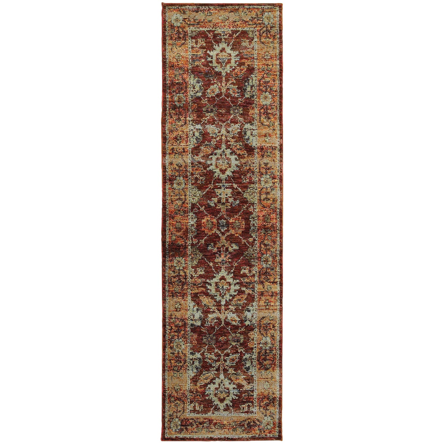 8' Runner Red and Gold Oriental Power Loom Runner Rug