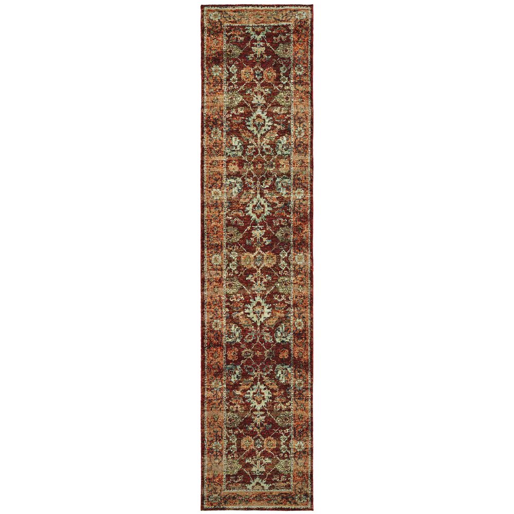 12' Red Gold And Green Oriental Runner Rug