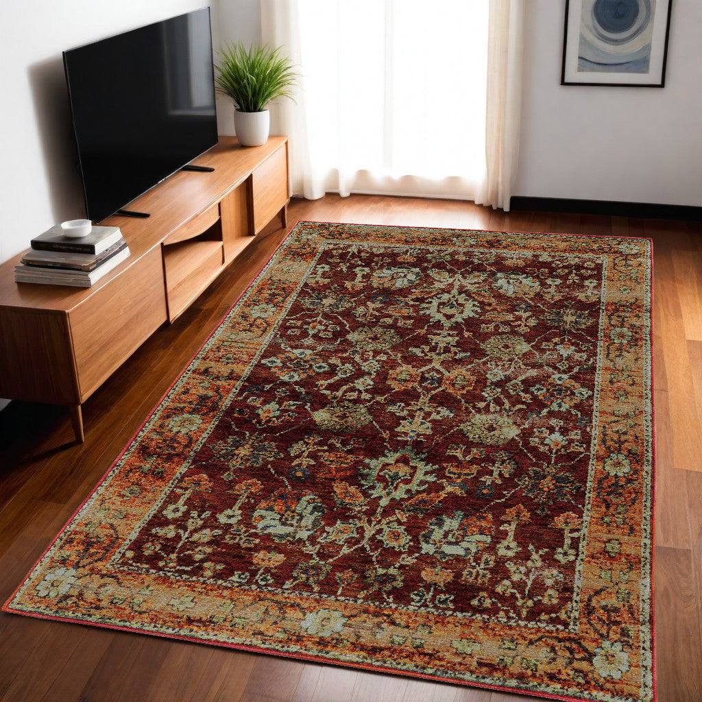 5' x 7' Red and Gold Oriental Power Loom Area Rug