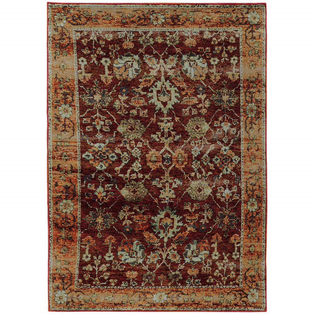 7' x 10' Red and Gold Oriental Power Loom Area Rug