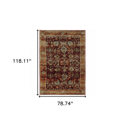 7' X 10' Red and Gold Oriental Power Loom Area Rug