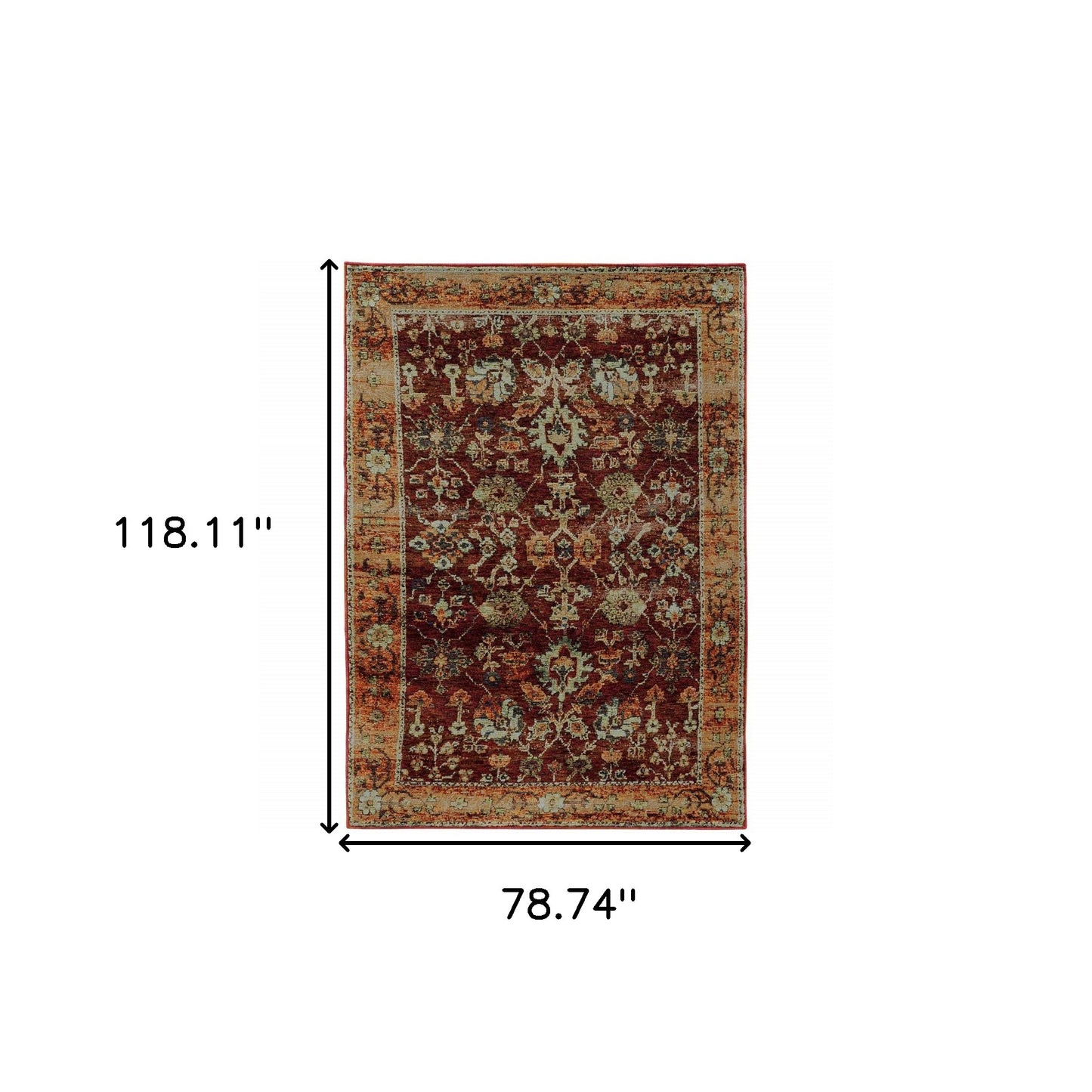 7' x 10' Red and Gold Oriental Power Loom Area Rug
