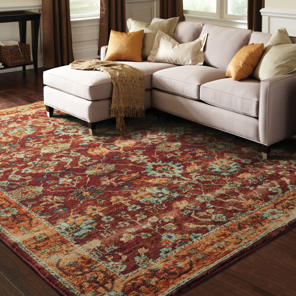 8' x 11' Red and Gold Oriental Power Loom Area Rug