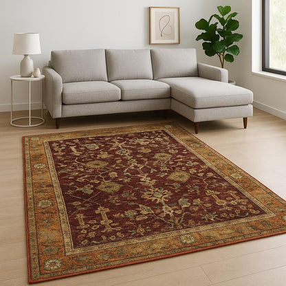8' X 11' Red and Gold Oriental Power Loom Area Rug