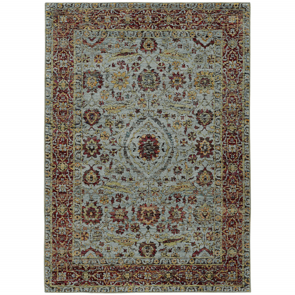 10' X 13' Blue and Green Oriental Power Loom Area Rug