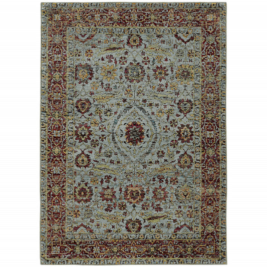 10' x 13' Blue and Green Oriental Power Loom Area Rug