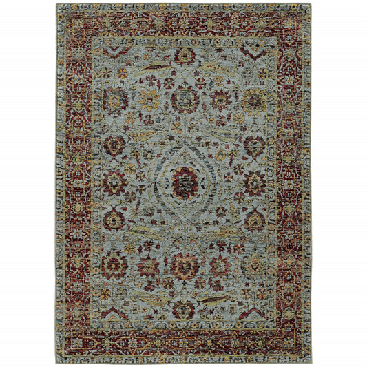 2' X 3' Blue and Green Oriental Power Loom Area Rug