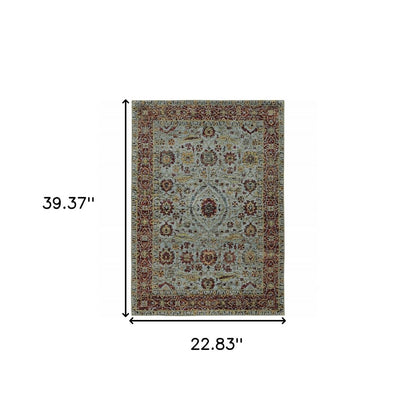2' X 3' Blue And Red Oriental Area Rug