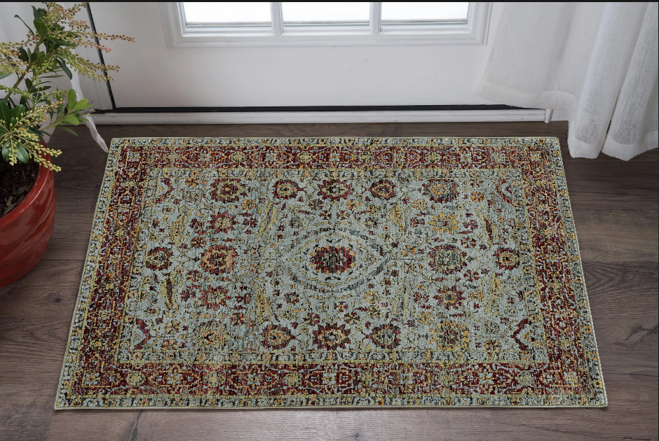 2' X 3' Blue and Green Oriental Power Loom Area Rug