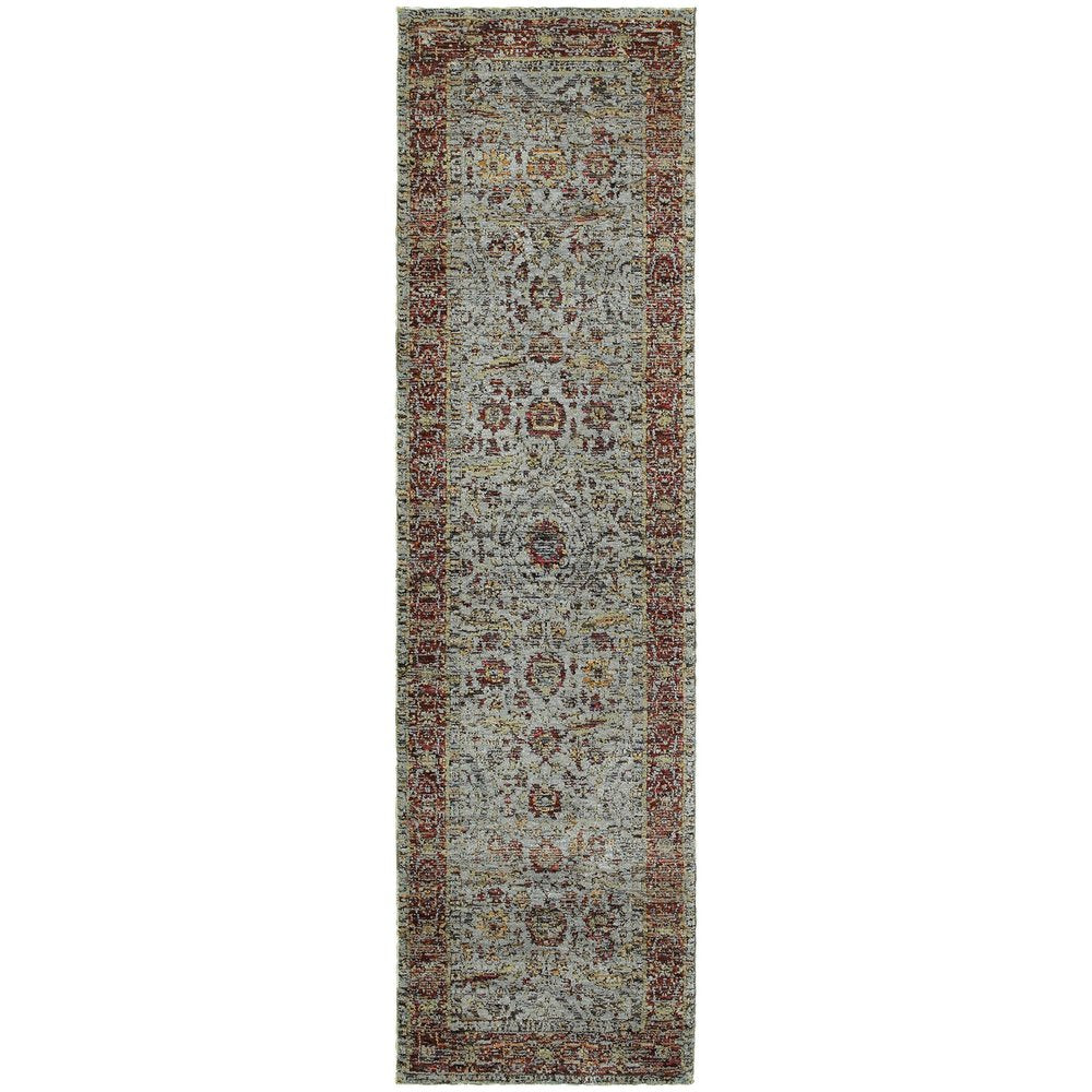 8' Blue And Green Oriental Runner Rug