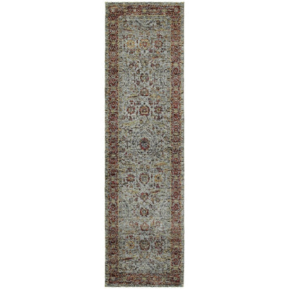 8' Blue And Green Oriental Runner Rug