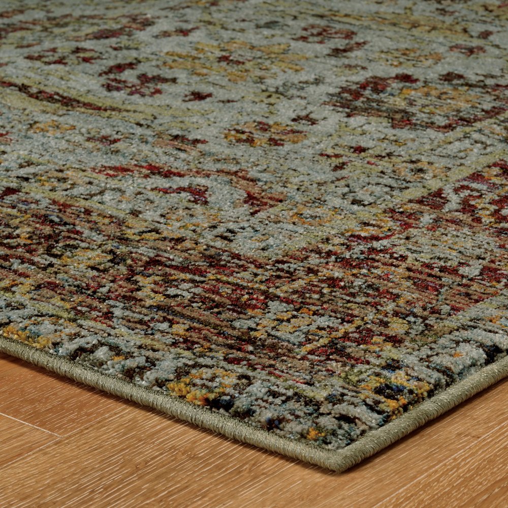 8' Blue And Green Oriental Runner Rug