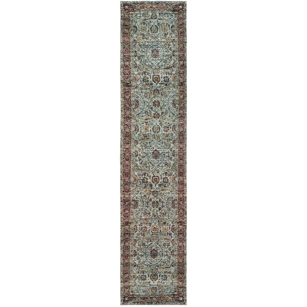 12' Blue And Red Oriental Runner Rug