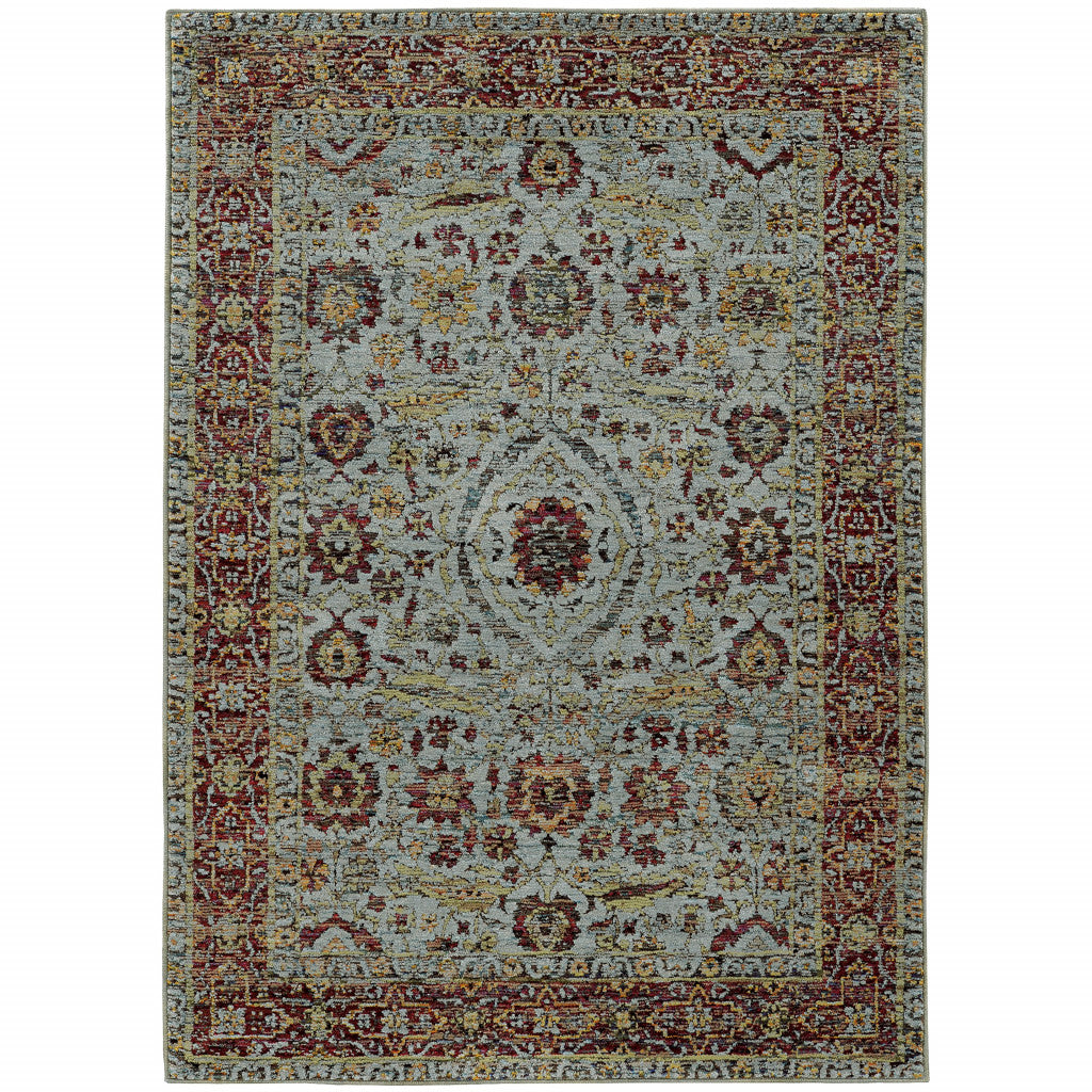 9' x 12' Blue and Green Oriental Power Loom Area Rug