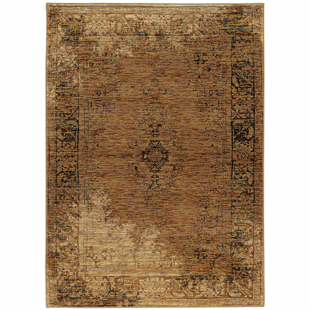 7' X 10' Brown Oriental Power Loom Area Rug