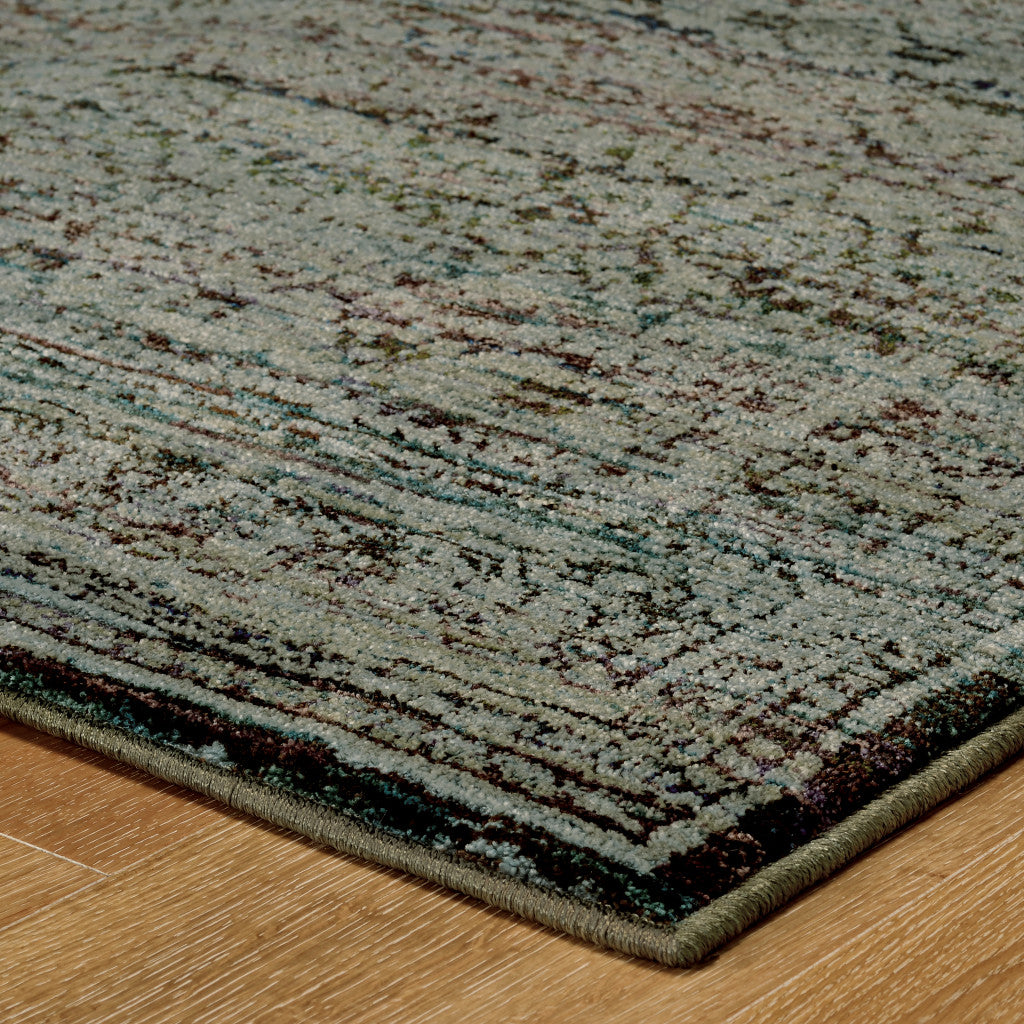 10' X 13' Blue Green Oriental Power Loom Area Rug