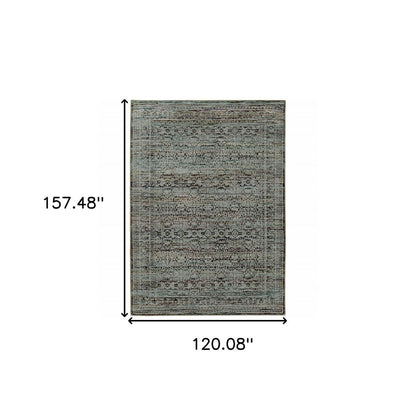 10' X 13' Blue Green Oriental Power Loom Area Rug