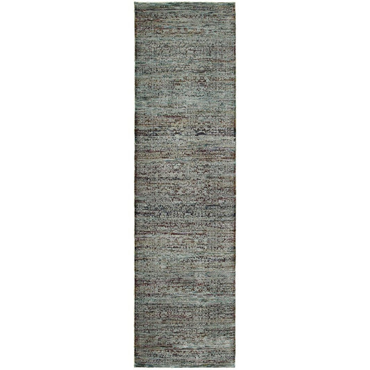 8' Blue And Green Oriental Runner Rug