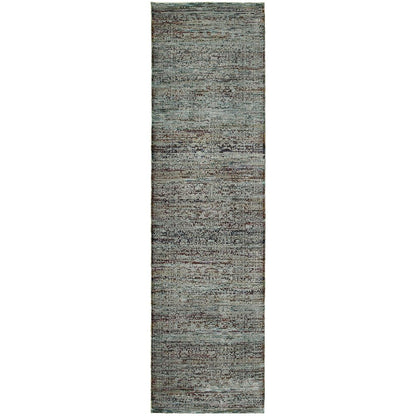 8' blue and green oriental runner rug, long narrow hallway runner.