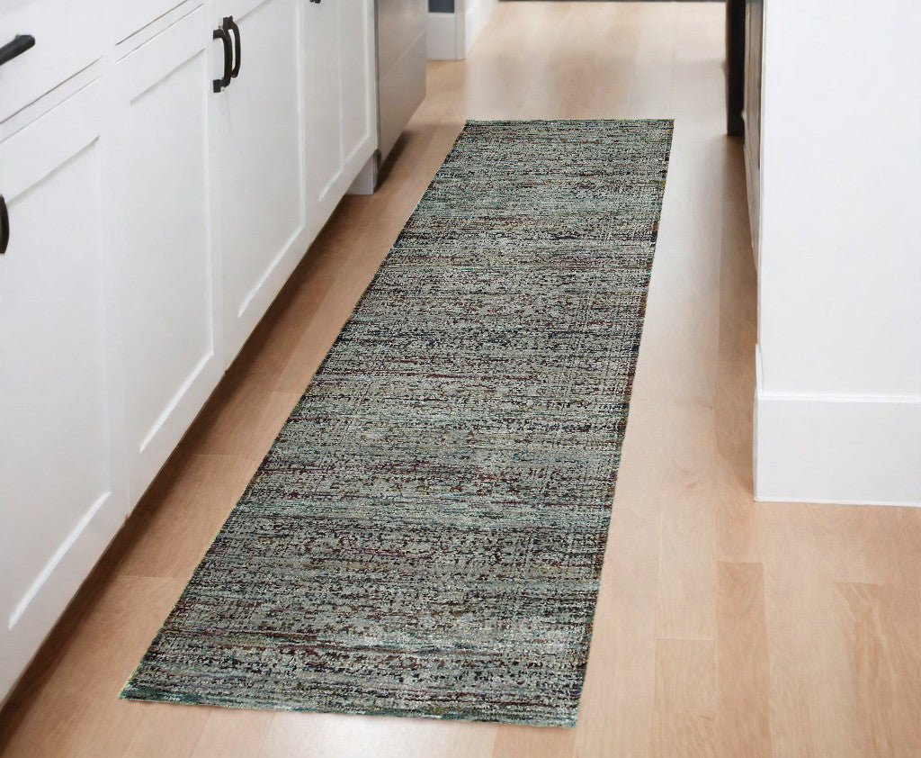 8' Runner Blue Green Oriental Power Loom Runner Rug