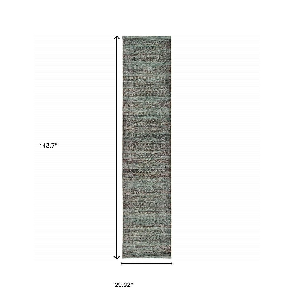 12' Blue And Purple Oriental Runner Rug