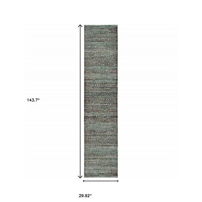 12' Blue And Purple Oriental Runner Rug
