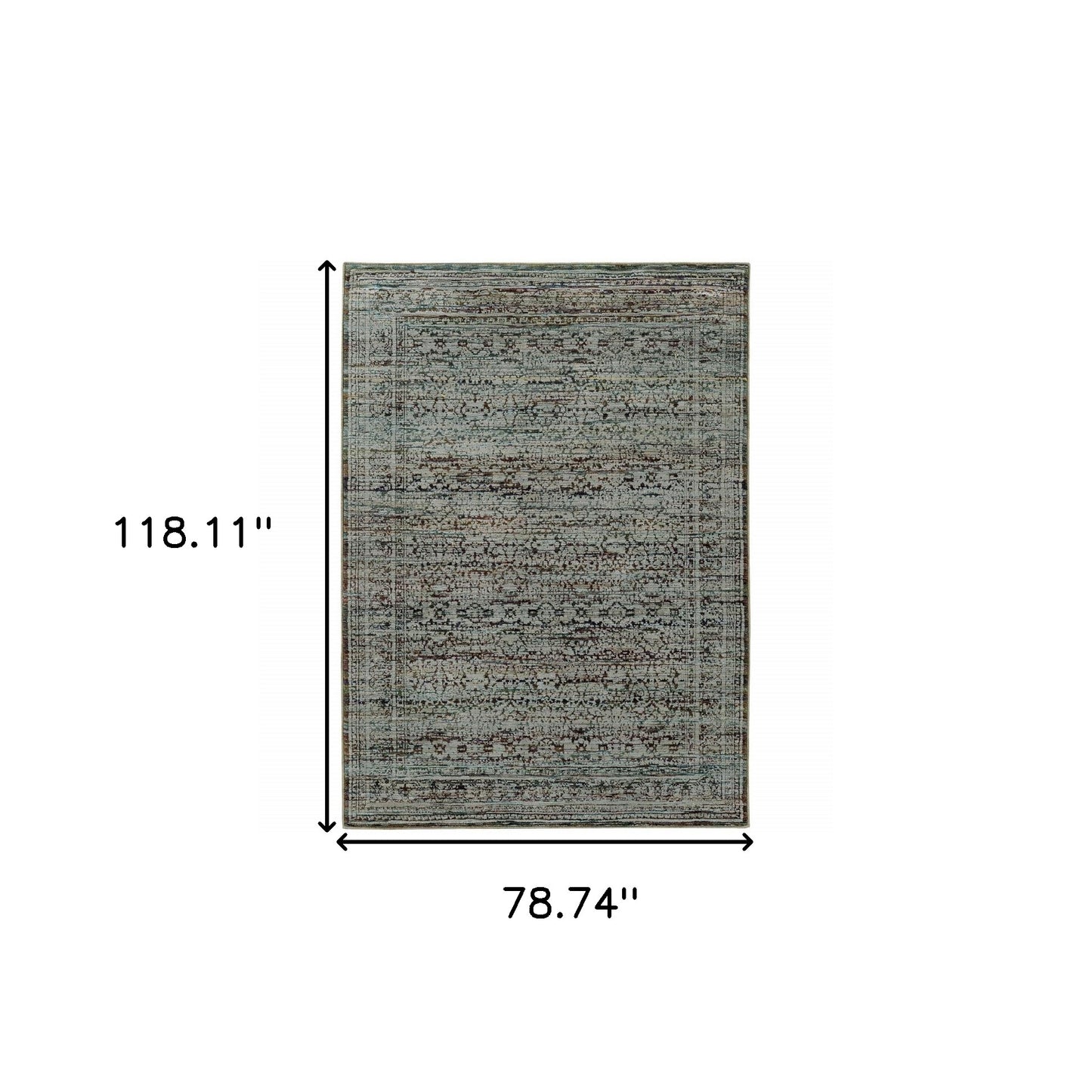 7' X 10' Blue Green Oriental Power Loom Area Rug