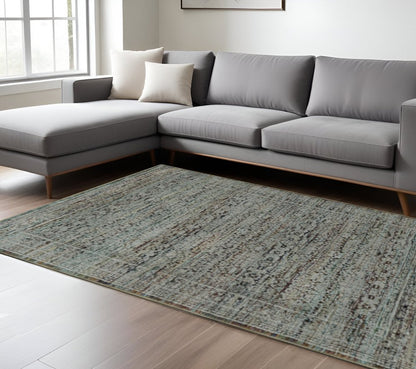 7' X 10' Blue Green Oriental Power Loom Area Rug