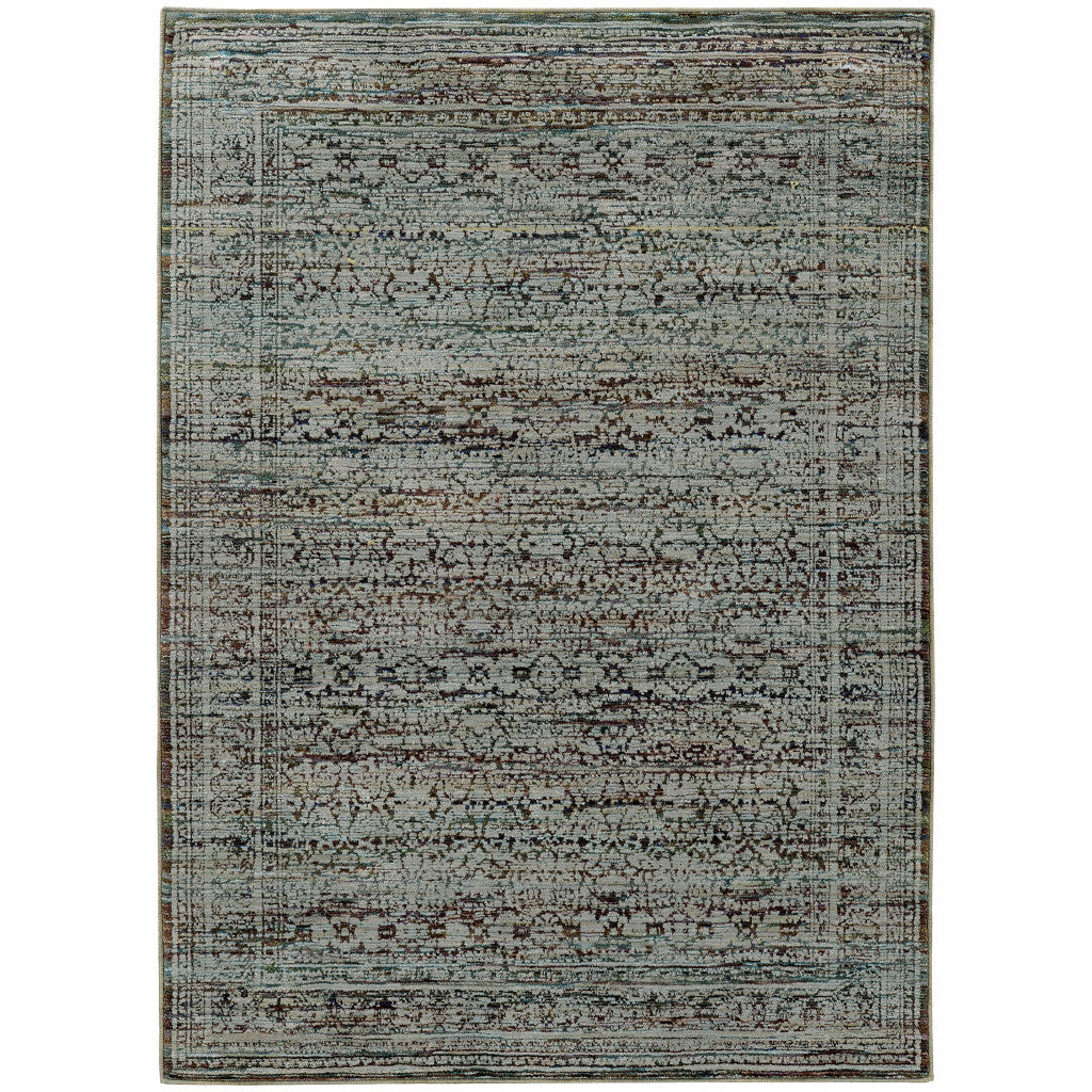 9' X 12' Blue Green Oriental Power Loom Area Rug