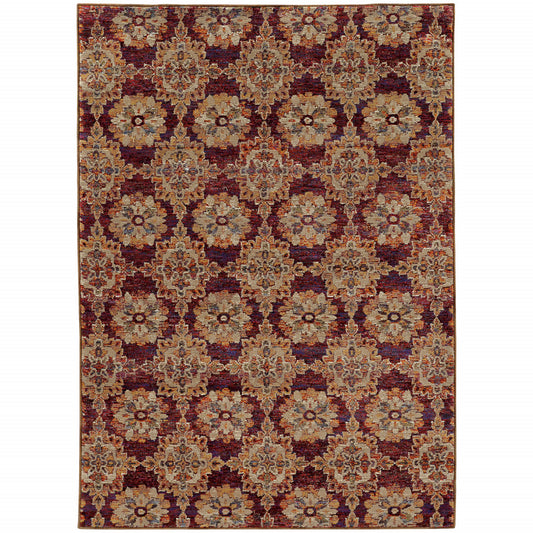 10' X 13' Red and Gold Oriental Power Loom Area Rug