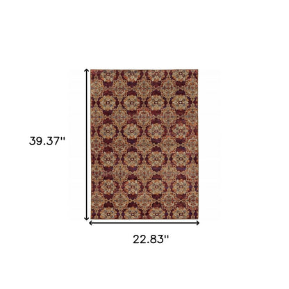 2' X 3' Red And Gold Oriental Area Rug