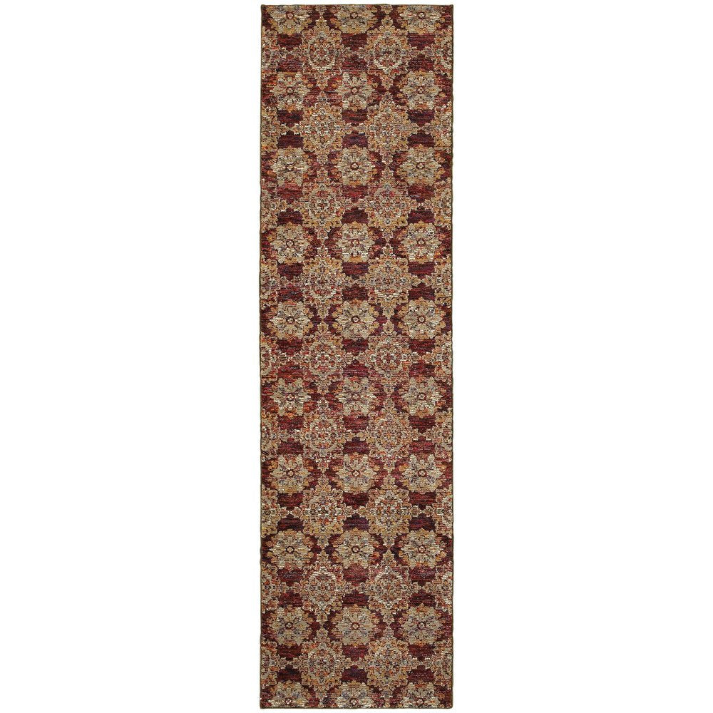 8' Red And Gold Oriental Runner Rug