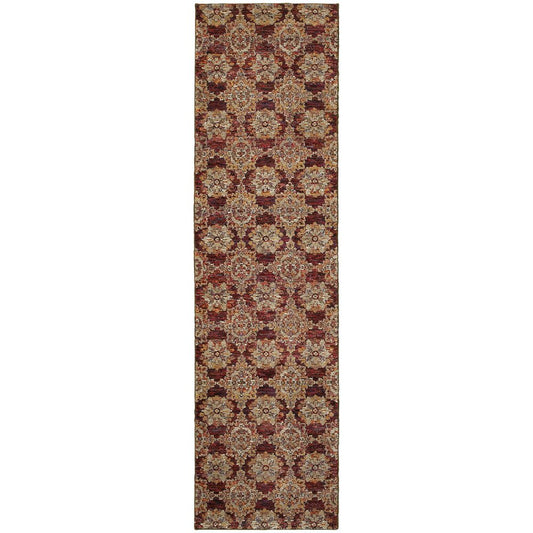 8' red and gold oriental runner rug