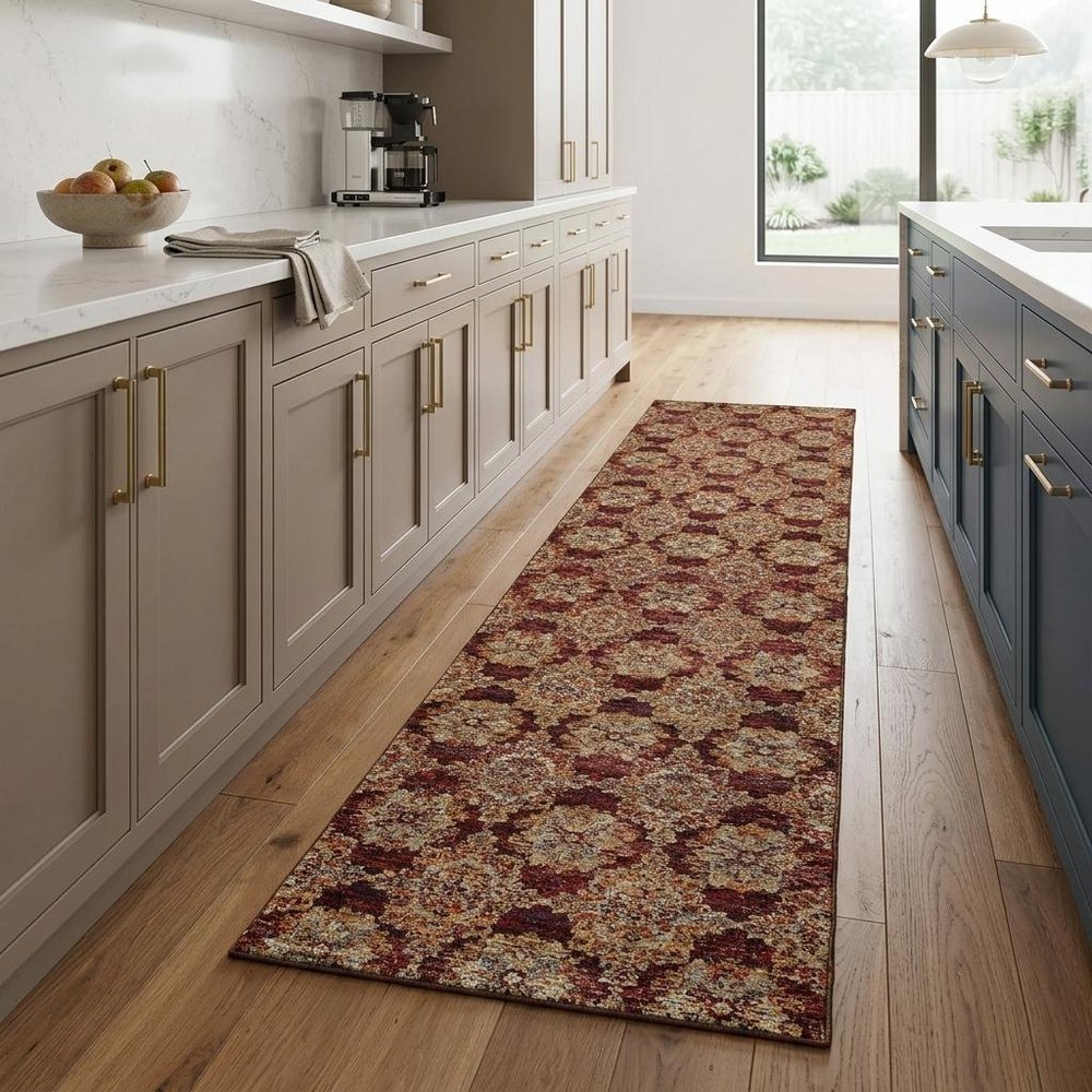 8' Red And Gold Oriental Runner Rug