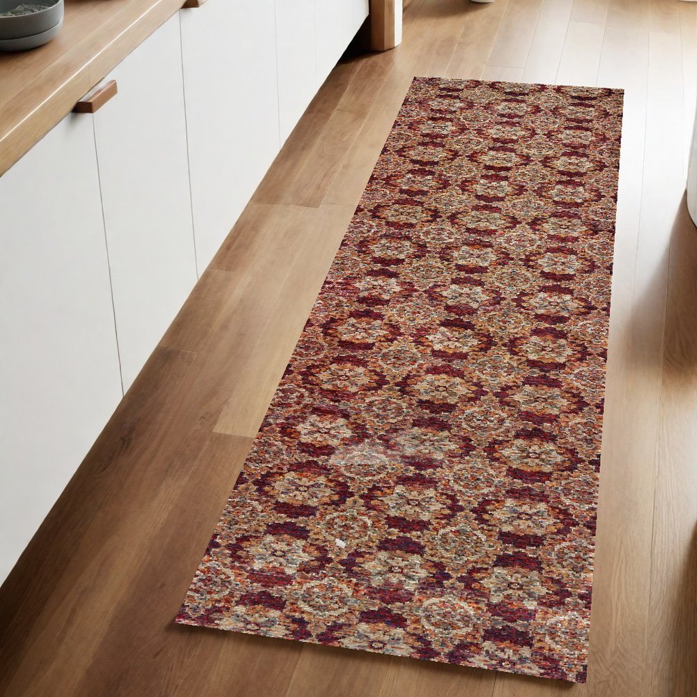 8' red and gold oriental runner rug