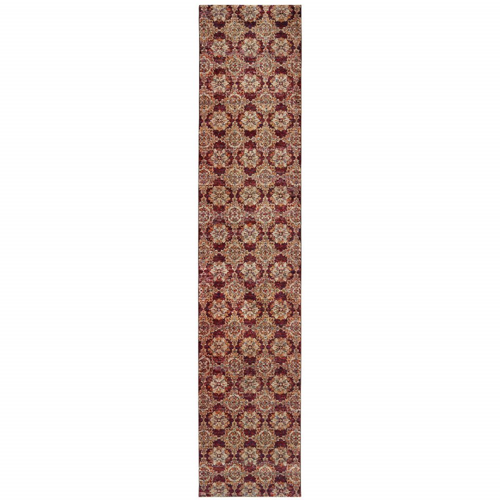 12' Red And Gold Oriental Runner Rug