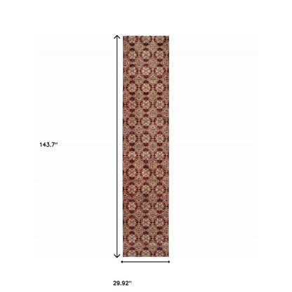 12' Red And Gold Oriental Runner Rug